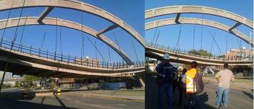 El puente de la avenida 6 de Agosto se hunde. La obra ya fue acordonada para evitar accidentes.