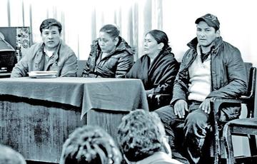 La diregente máxima de la Cidob, Melva Hurtado, la senadora del MAS, Felipa Merino, y Remy Vera.