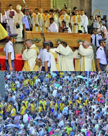 Miles de personas despidieron con lágrimas el féretro llevado por sacerdotes y escoltado por los Colorados.