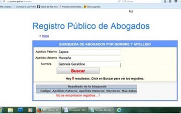 Gabriela Zapata no figura como abogada en registros profesionales