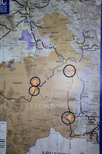 En el mapa de Potosí se identifican las zonas de conflicto.