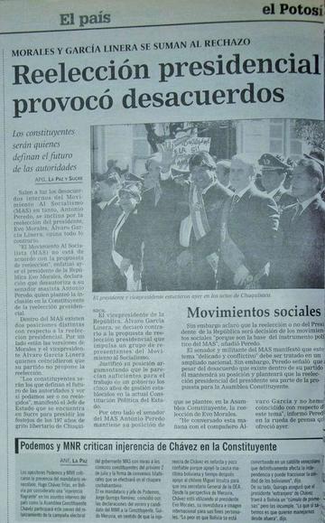 El Potosí publicó las declaraciones del senador Antonio Peredo.