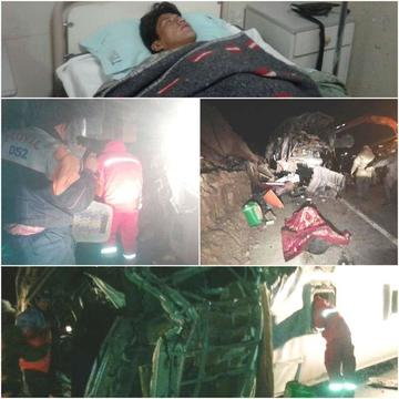 Gráficas del rescate de cuerpos y en la parte superior el chofer del bus.
