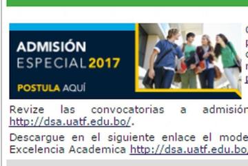 UATF habilitan las admisiones especiales 