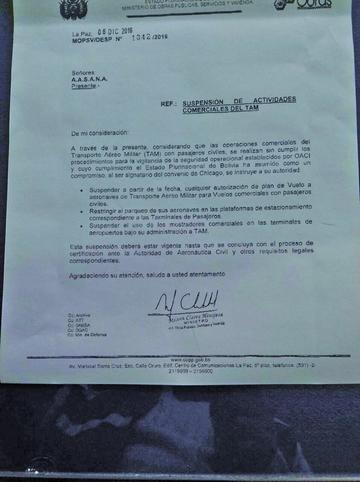 El ministerio de Obras Públicas envió la nota a la Aasana en la cual da a conocer la instrucción.