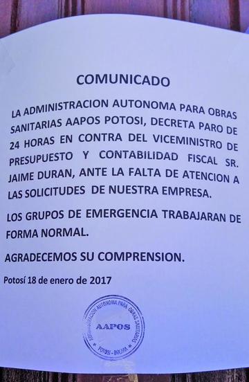 Trabajadores de Aapos cumplieron un paro ayer