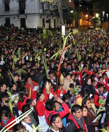 La población participó con sus palmas en la celebración.
