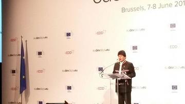El presidente Evo Morales en las Jornadas Europeas de Desarrollo, en Bruselas, Bélgica.