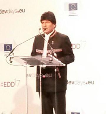 El presidente Evo Morales en las Jornadas Europeas de Desarrollo, en Bruselas, Bélgica.