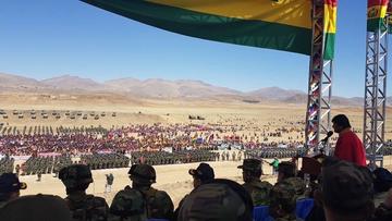 El presidente Evo Morales, en el acto por el 192 aniversario de fundación de las Fuerzas Armadas.