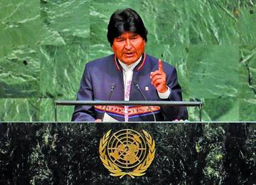 El presidente Evo Morales, en su discurso en la Asamblea General de la ONU, el 19 de septiembre.