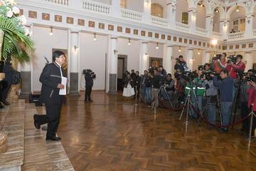 El presidente Evo Morales Ayma, ante la prensa en Palacio de Gobierno.