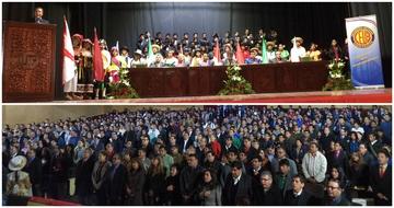 Arriba, las autoridades universitarias. Abajo, los asistentes al acto de inauguración, tras el cual se conformó la comis