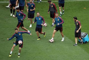 Los jugadores españoles durante su entrenamiento.