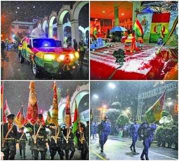 Desfile nocturno se realiza pese a intensa nevada caída en Potosí