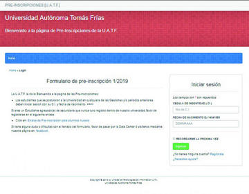 Los formularios están disponibles en www.uatf.edu.bo.