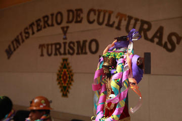 La imagen del Tata Ck'ajcha en el lanzamiento de la fiesta.