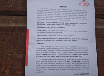 Un detalle de la conminatoria que refiere una infracción al artículo 135 de la Ley 055/2014.