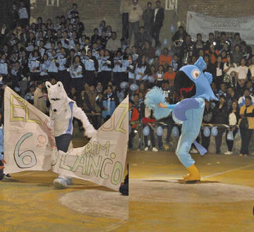 Las mascotas de los equipos se lucieron.