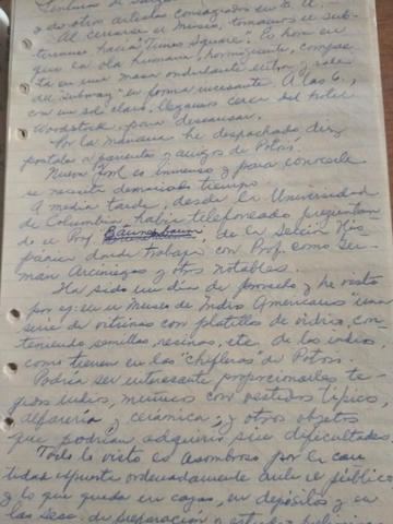 Una página del diario de viaje de Armando Alba a Washington.