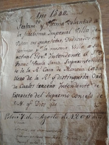 El manuscrito del "Testamento y última voluntad de Potosí".