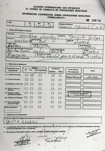 Revelan que excoronel Medina depositó 30 mil dólares a Carlos Mesa