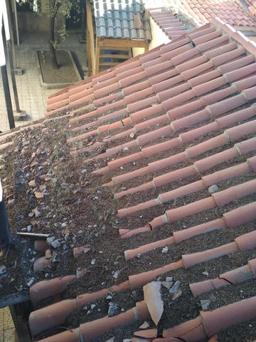 La tierra se acumuló en este techo que está en el segundo patio.