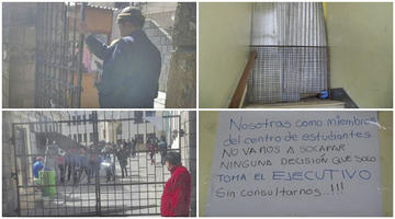 La reapertura del edificio central de la UATF. El paso a Administración de Empresas cerrado en el interior del edificio.