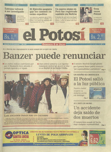 Tapa de la primera edición del diario de los potosinos.