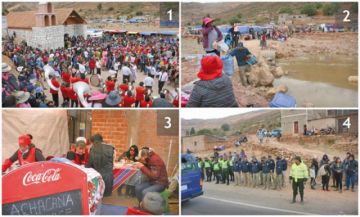 1.- La gente en el atrio del templo. 2. Aquí no hay puente. 3. Comieron ají de achacana. 4. Refuerzo policial.
