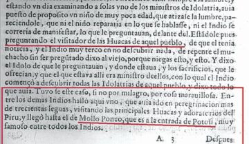 Fragmento del libro de Arriaga donde se lee sobre Mullu Punku.
