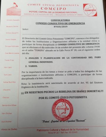 La convocatoria emitida este medio día.