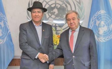 El canciller boliviano Diego Pary y el secretario general de Organización de Naciones Unidas, Antonio Guterres.
