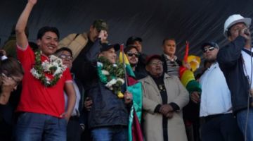Los presídentes de Comcipo y Comité Pro Santa Cruz, Marco Antonio Pumari y Luis Fernando Camacho.