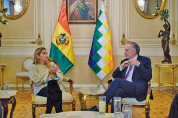 La presidenta interina Jeanine Añez y el embajador Jean Arnault.