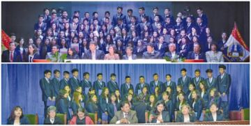 Los actos comenzaron ayer con varias unidades educativas. Arriba. Colegio Santa María. Abajo. Colegio Linares.