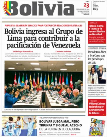 Bolivia, diario oficialista.