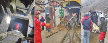 Distintos momentos del rescate de los cuerpos de los trabajadores mineros fallecidos por asfixia ocasionada por sumersión.