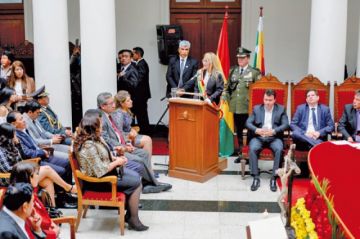 La persidenta Jeanine Áñez en la inauguración del año judicial en Sucre.