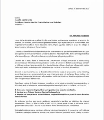 La carta de renuncia.