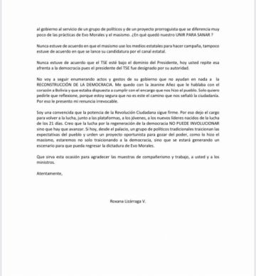 La carta de renuncia.