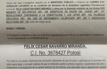 Detalle del mandamiento contra Navarro.