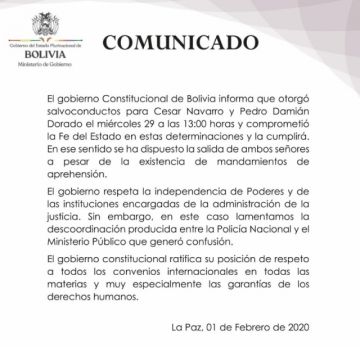 El comunicado del ministerio.