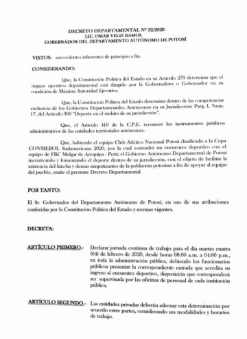 El decreto departamental.