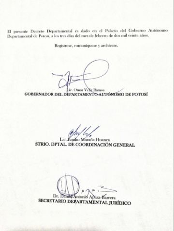 El decreto departamental.