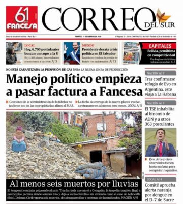 Correo del Sur, Sucre.