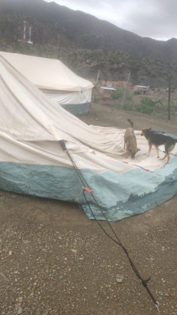 El agua entró a las carpas y algunas se cayeron.