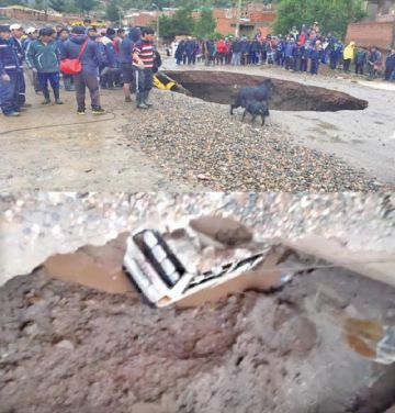 Este es el enorme hueco que se abrió y se comió al vehículo.