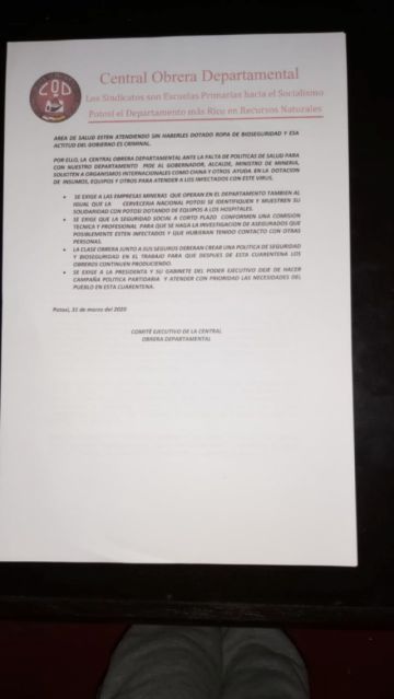 El documento enviado a las autoridades.