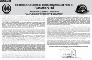 Pronunciamiento de Fedecomin